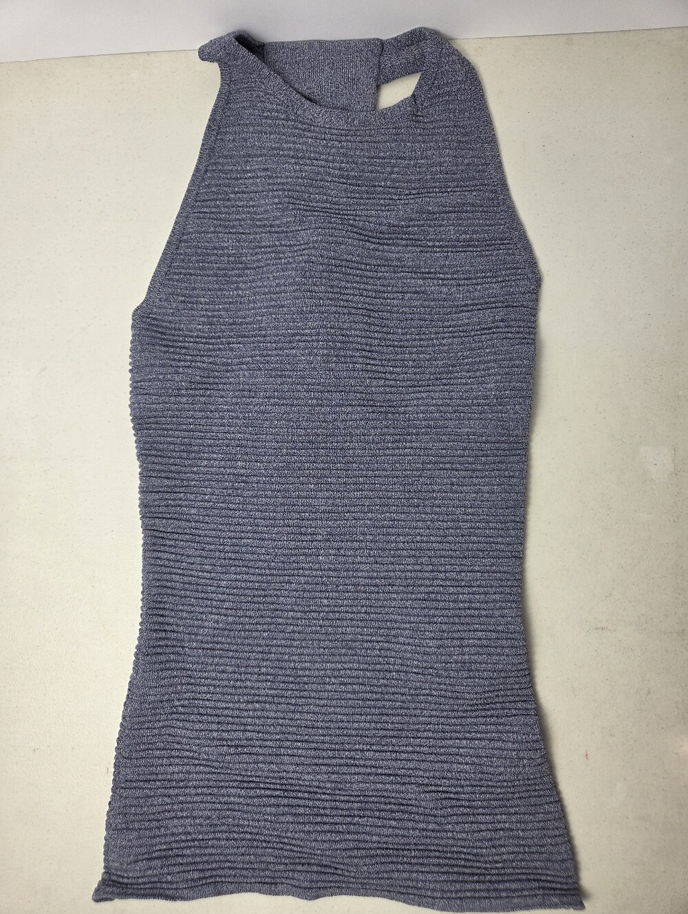 C/MEO COLLECTIVE Blue Rebound Knit Halter Top Open Lace Up Back Xs Ribbed